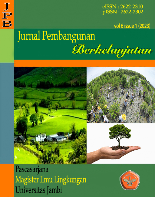 					View Vol. 6 No. 1 (2023): Jurnal Pembangunan Berkelanjutan
				