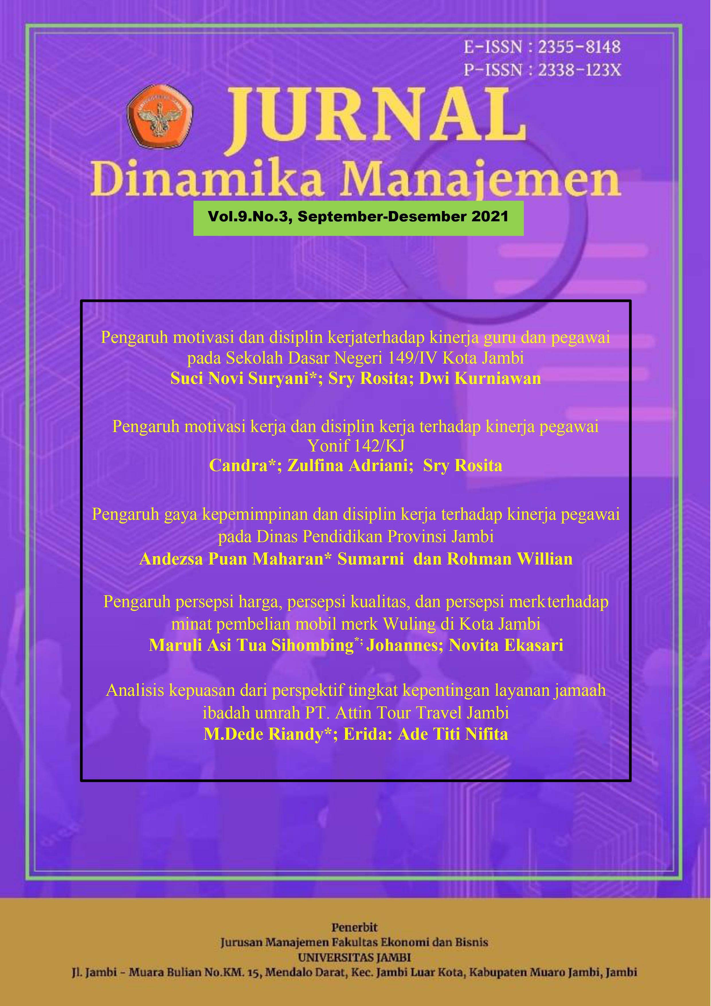 					View Vol. 9 No. 3 (2021): Jurnal Dinamika Manajemen
				