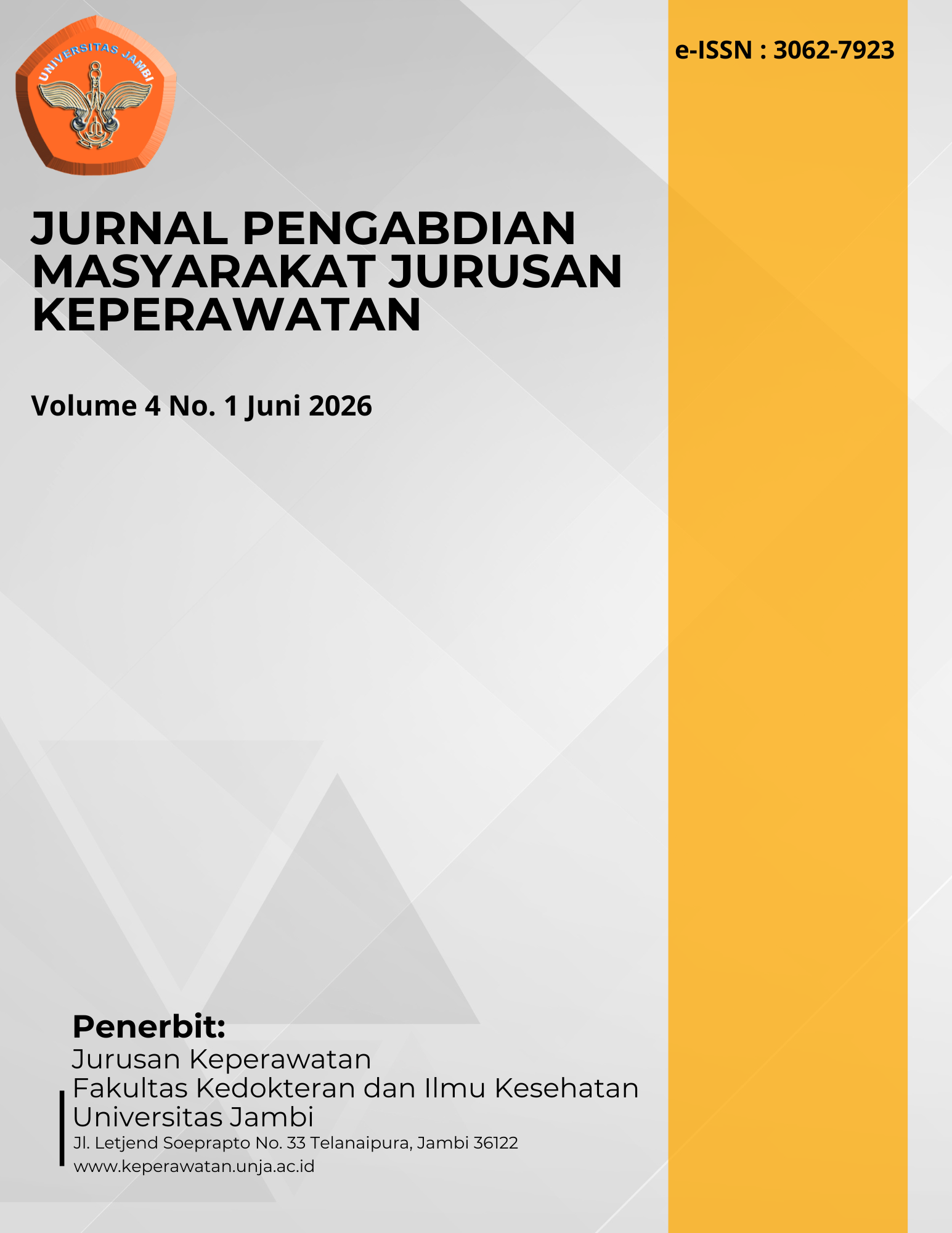 					View Vol. 4 No. 1 (2026): Jurnal Pengabdian Masyarakat Jurusan Keperawatan
				