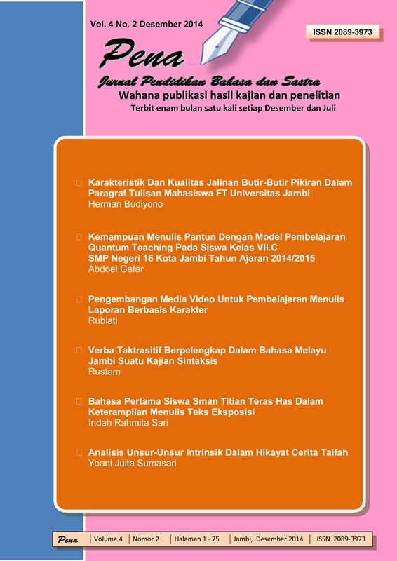 Analisis Unsur Unsur Intrinsik Dalam Hikayat Cerita Taifah Pena Jurnal Pendidikan Bahasa Dan Sastra