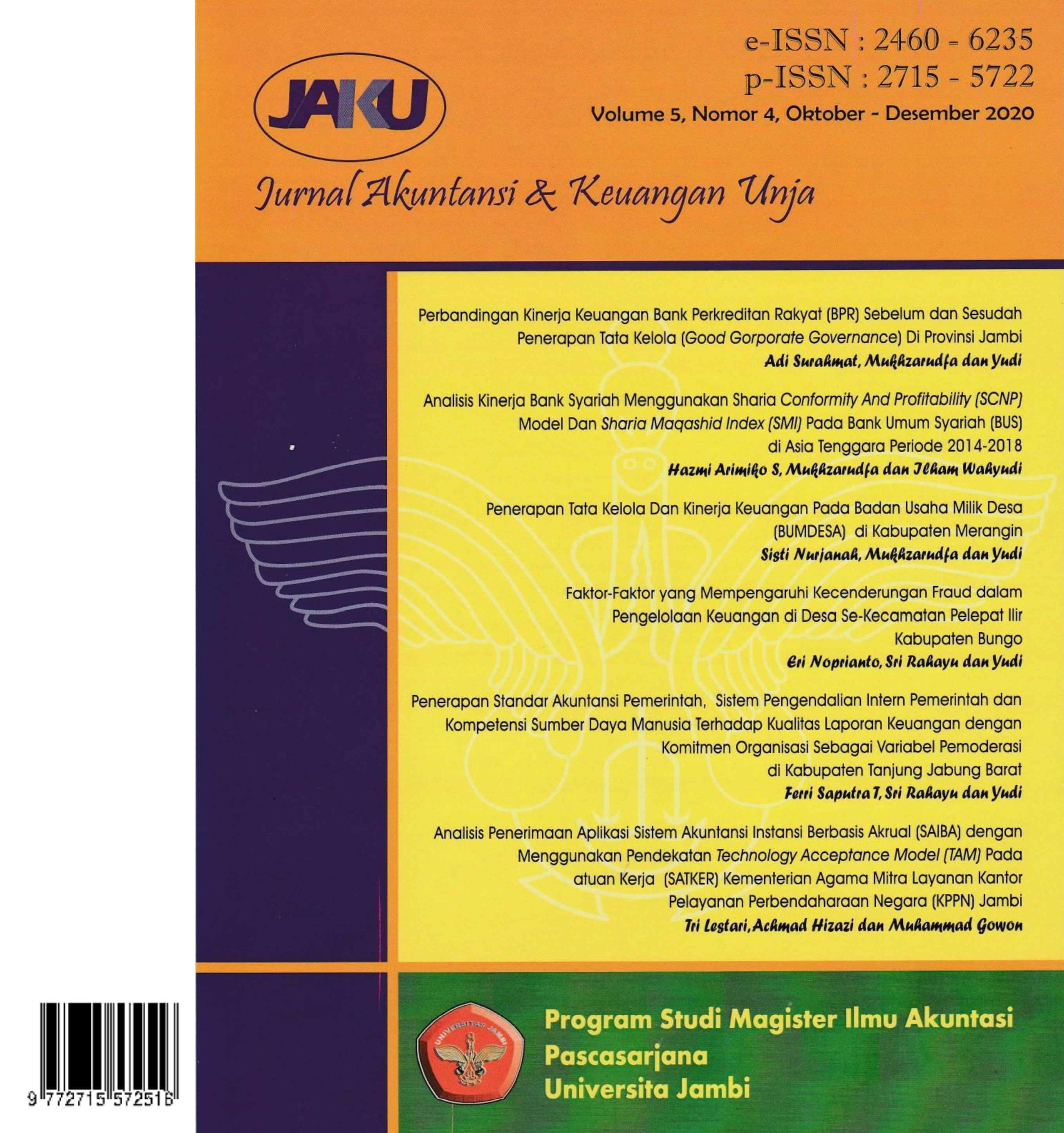					View Vol. 5 No. 4 (2020): Jurnal Akuntansi & Keuangan Unja
				