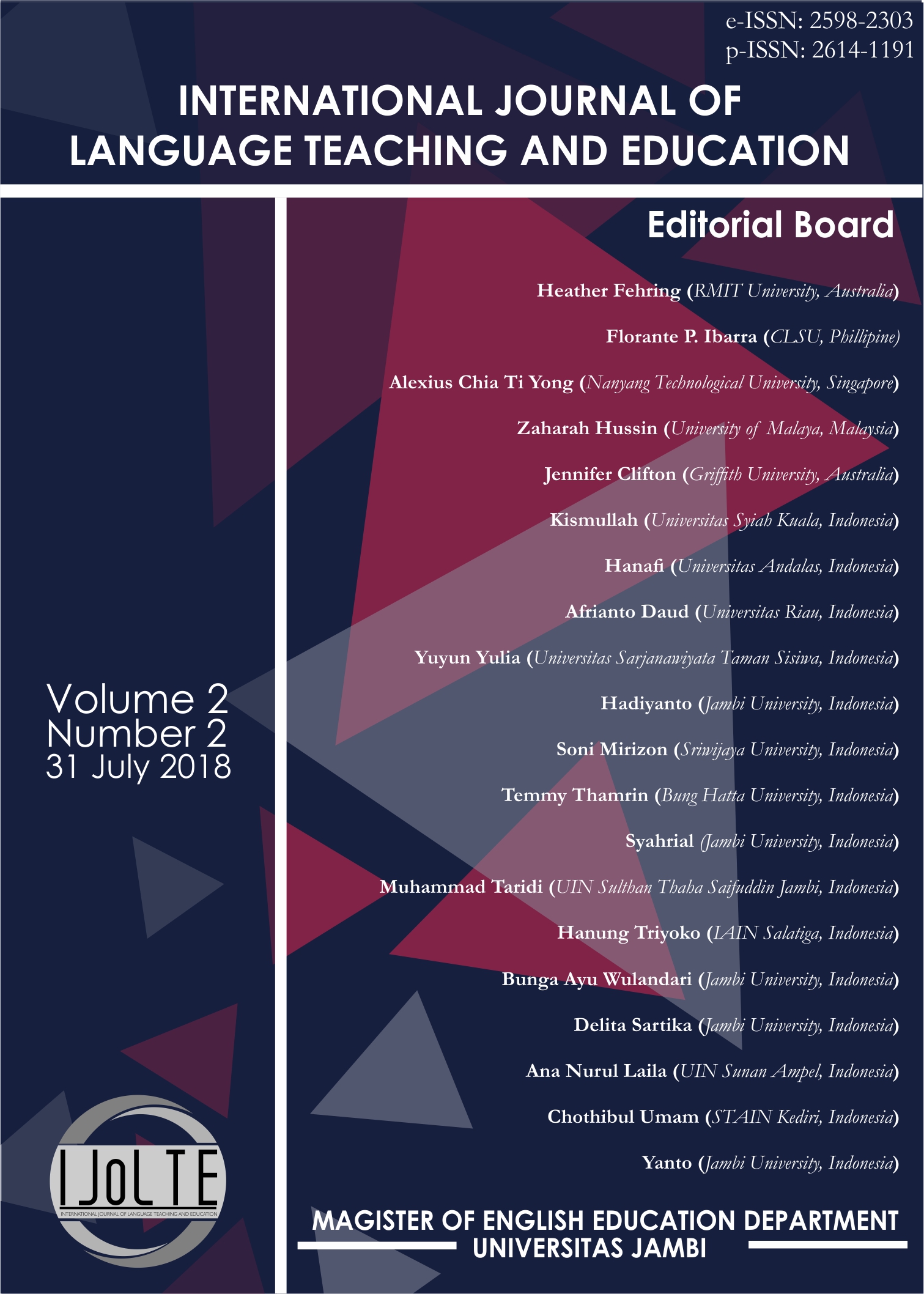					View Vol. 2 No. 2 (2018): VOLUME 2, Number (Issue) 2, July 2018
				