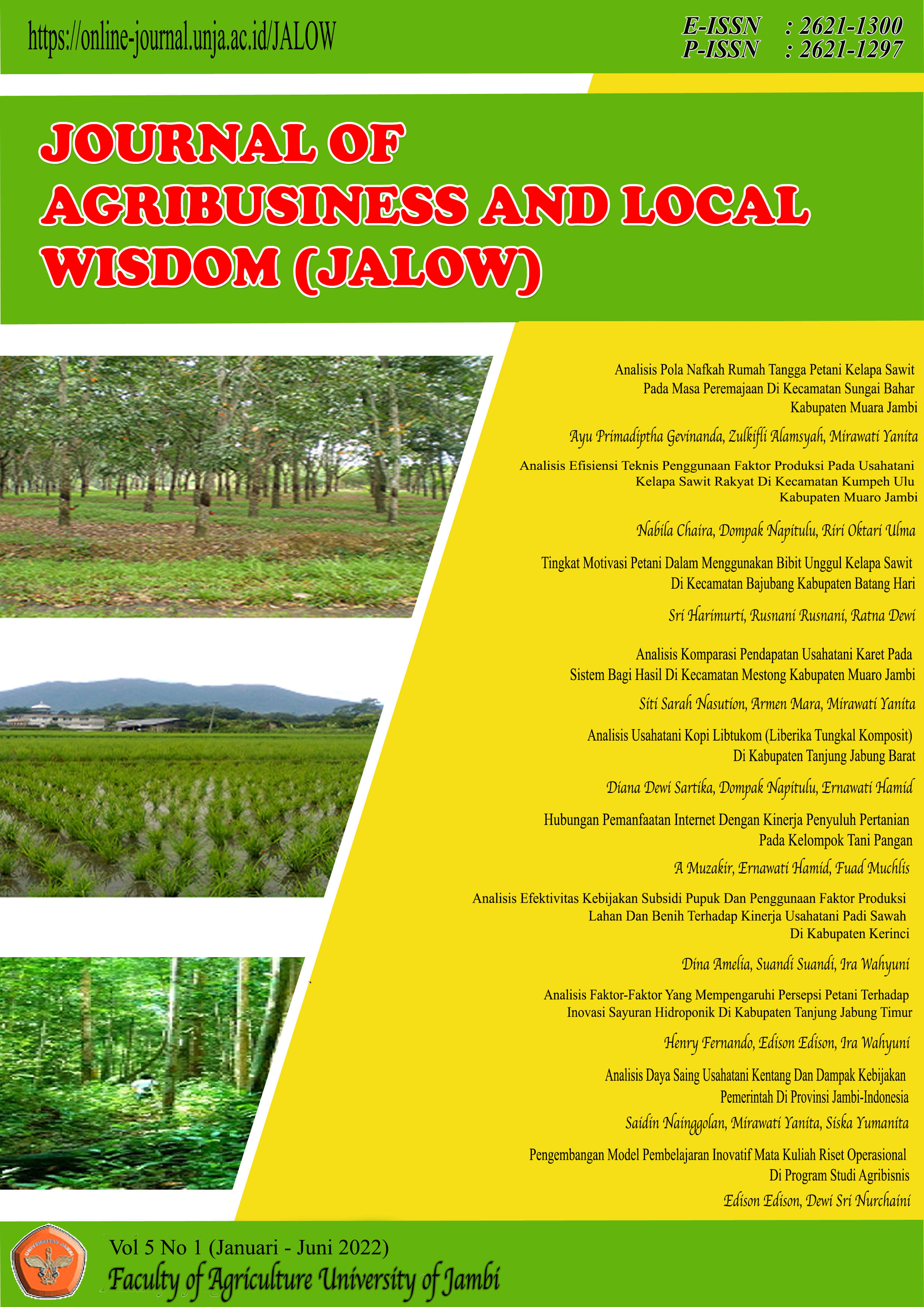 					View Vol. 5 No. 1 (2022): Journal Agribusineess and Local Wisdom
				
